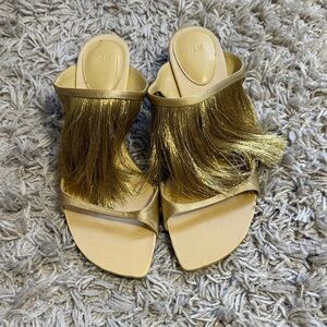 H&M GOLD FRINGE KITTEN HEELS SANDAL